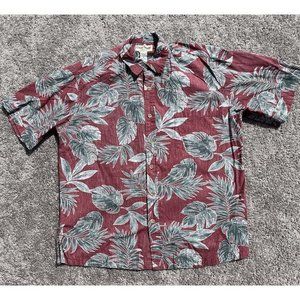 Cookie Street Mens Red short sleeve camp shirt button up Floral Ferns GUC SZ M